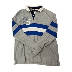 Tommy Hilfiger Gray and Blue Rugby Shirt Men's Size Large